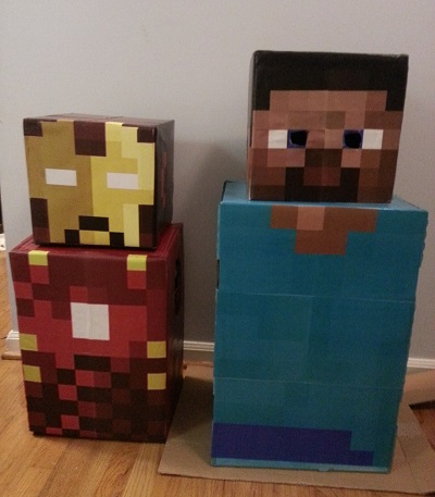 Minecraft Steve and Minecraft Ironman costumes